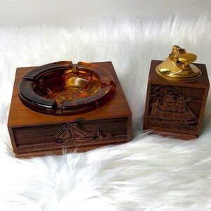 Vintage Lasercraft Lighter Ashtray set